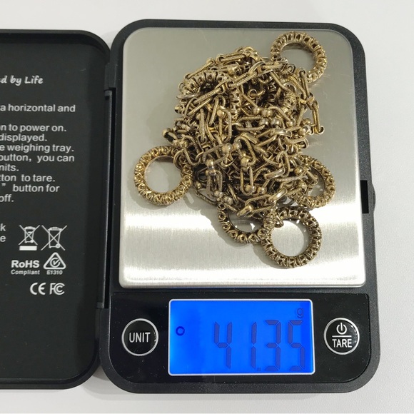 Edwardian Embellished Gold Tone Chain With Filigree Cutout Ring Opera Length 54" - Picture 2 of 14